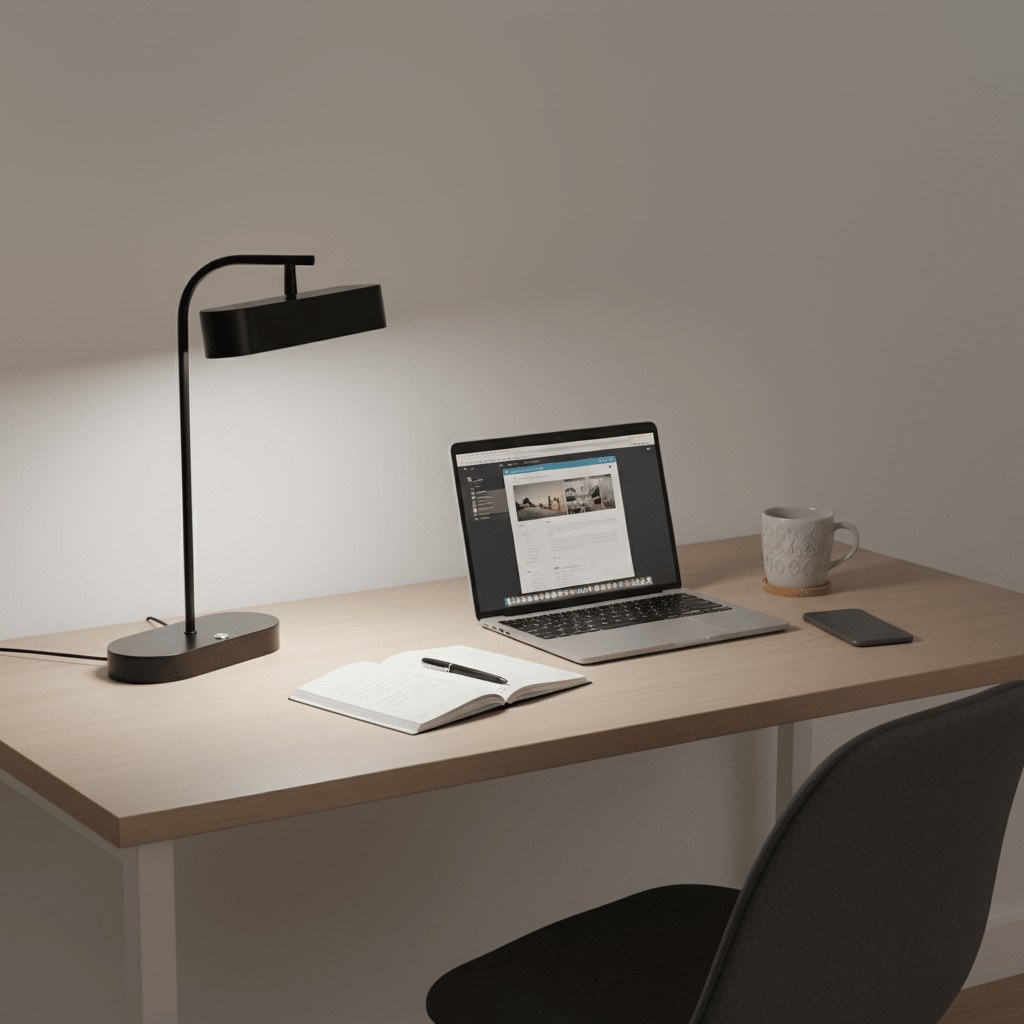 Black desk lamp on a white background