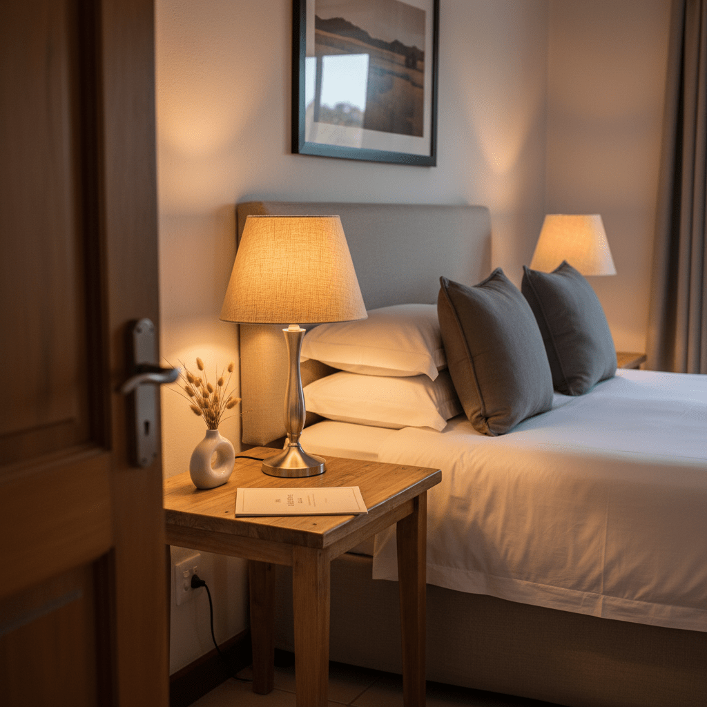 Satin Chrome, Hessian Shade Table Lamp