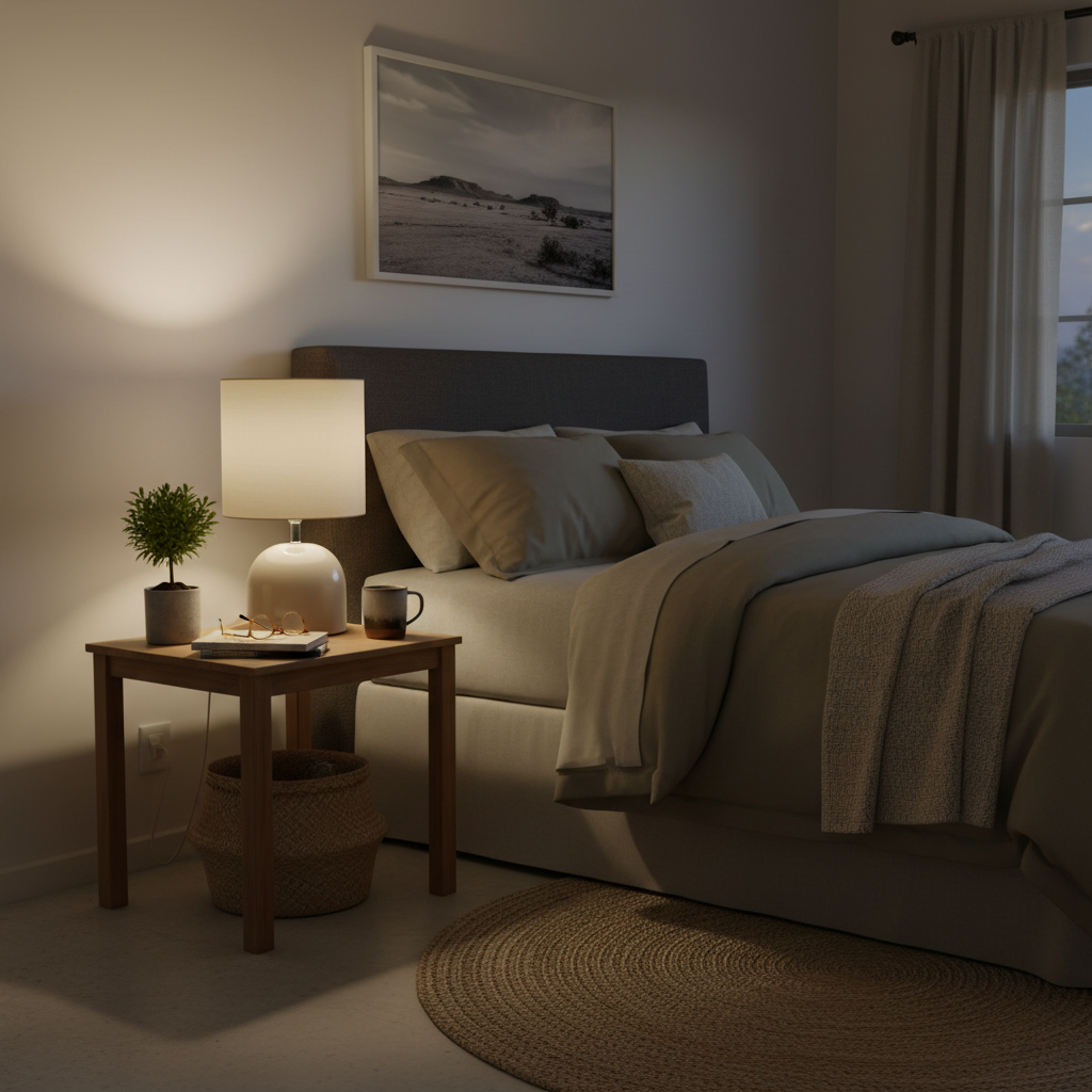 Beige Metal Table Lamp with Fabric Shade
