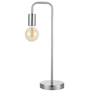 Sleek black metal table lamp with a modern design and an exposed bulb, ideal for bedside or task lighting.
