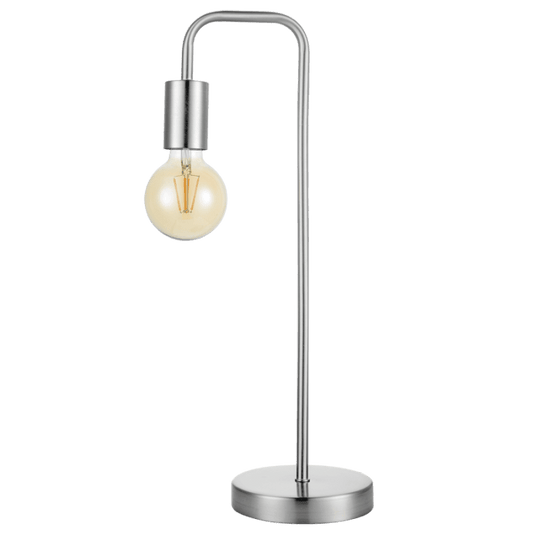 Sleek black metal table lamp with a modern design and an exposed bulb, ideal for bedside or task lighting.