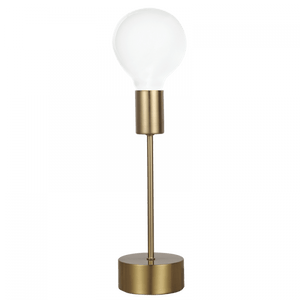 Bishop metal table lamp in satin brass finish with a round base and E27 globe holder