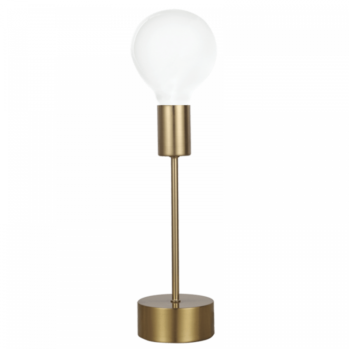 Bishop metal table lamp in satin brass finish with a round base and E27 globe holder