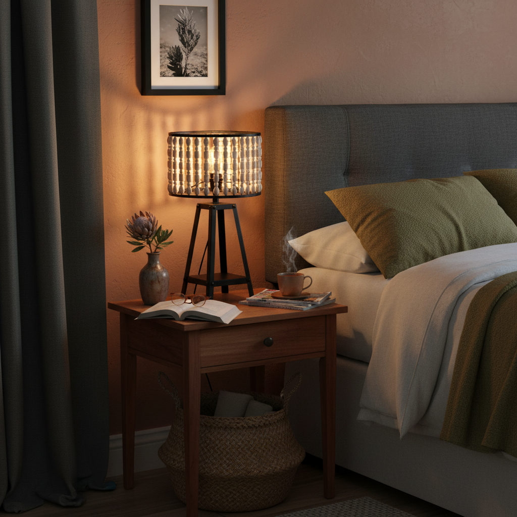 Metal and Wood Bead Table Lamp