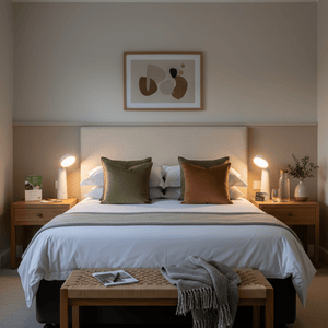 Rechargeable mini LED table lamp on bedside table in a cozy bedroom setting.