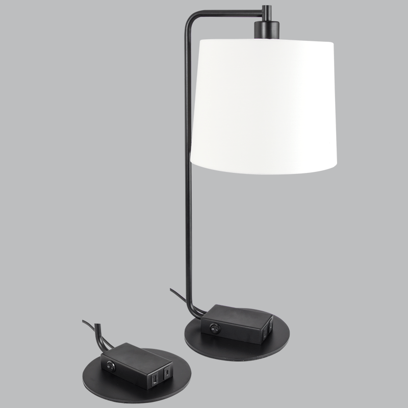 Matt Black Table Lamp - Dual USB Ports