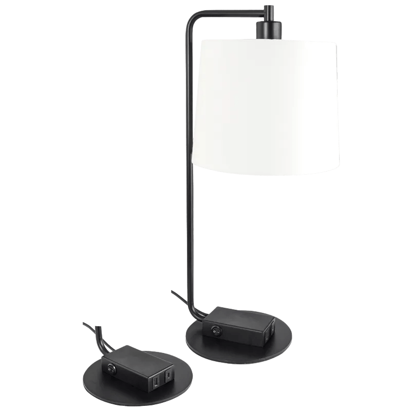 Matt Black Table Lamp - Dual USB Ports