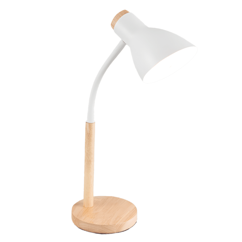 White Table Lamp Flexi Arm, Metal Wood - Main Image