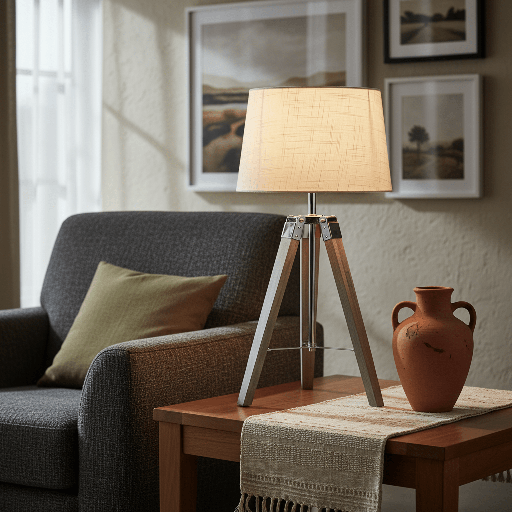 Arabella Wood & Chrome Table Lamp