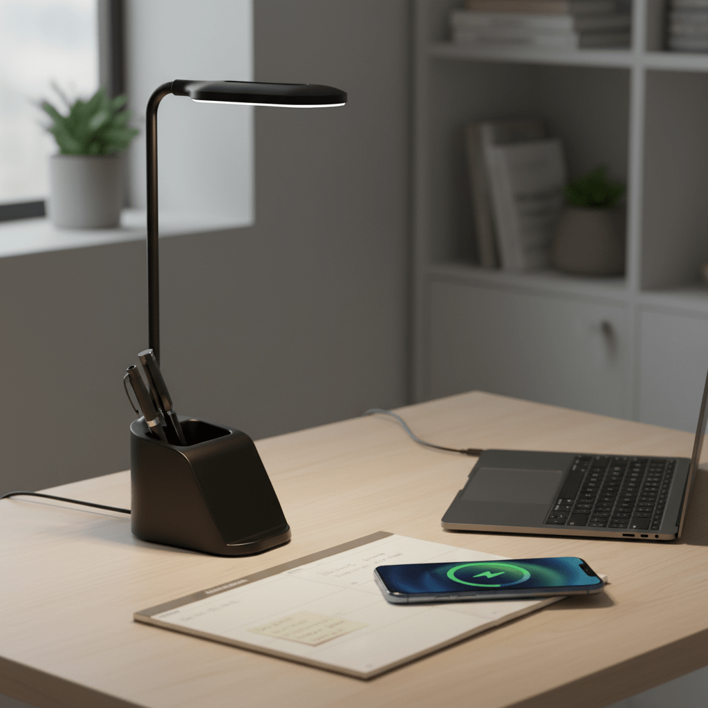 LED Table Lamp with Wireless Charging - Black