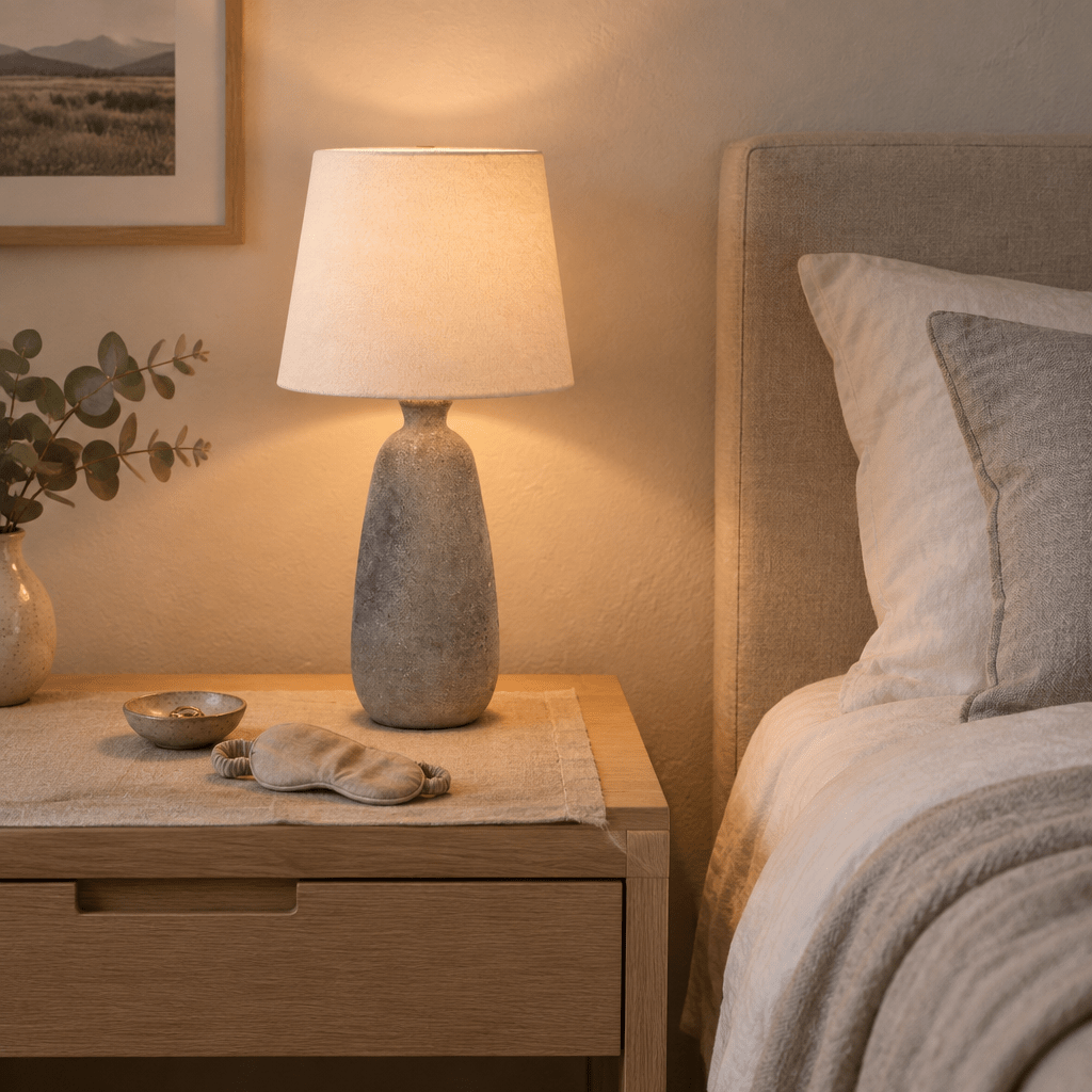Tall Grey Stone Ceramic Table Lamp