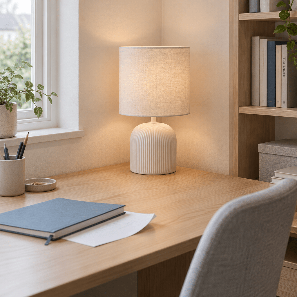 Beige Ribbed Ceramic Table Lamp