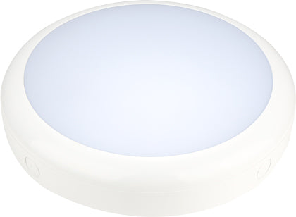 85-265VAC LED 15W Pvc Wht Bulkhead Light 6000K C/W Daynight Sen.