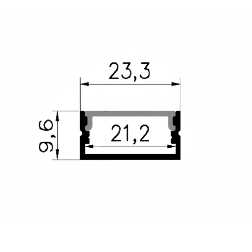 Technical drawing of a profile with dimensions labeled