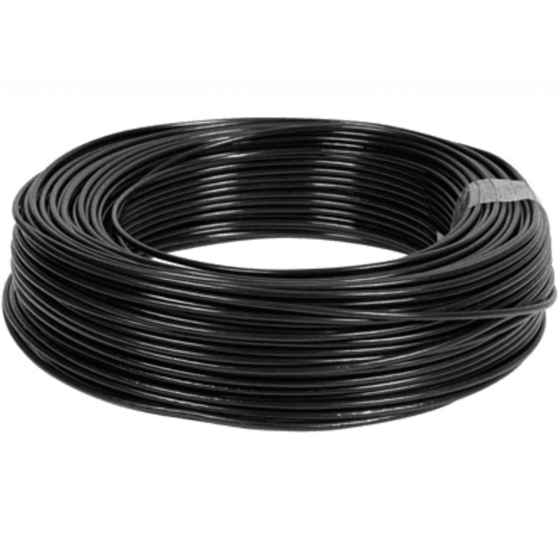 Coiled black cable on a white background
