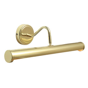 Brass wall light with a sleek design, ideal for accentuating pictures or mirrors.