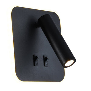 Black wall-mounted light fixture on a white background