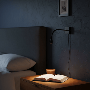LED Wall Light -Black 1W Goose Neck Reading Light