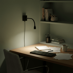 LED Wall Light -Black 1W Goose Neck Reading Light