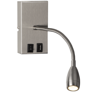 Satin Chrome Goosneck Reading Light & USB