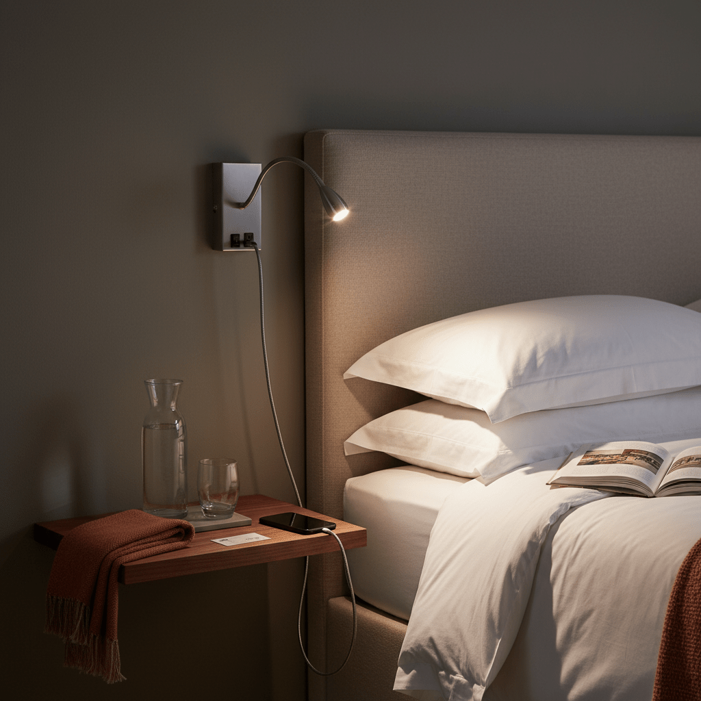 Satin Chrome Goosneck Reading Light & USB