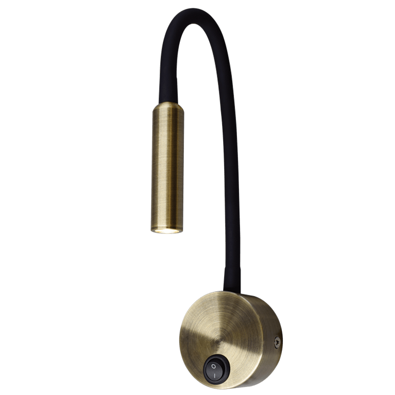 Brass & Black LED Reading Light - Flexible Arm (3W)