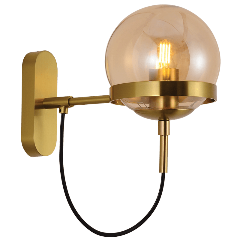 Black & Gold Wall Light with Amber Glass