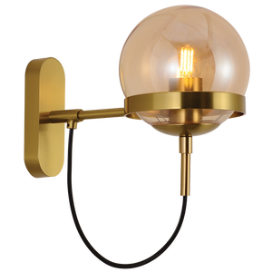 Gold wall sconce with glass shade on a white background