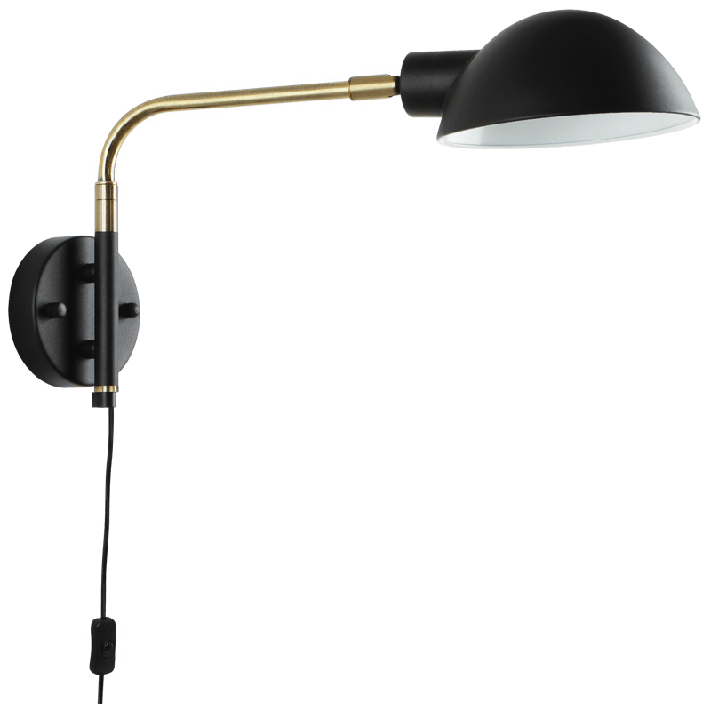 Plug in Wall Light - Black & Antique Brass