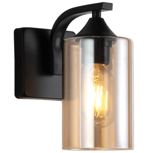 WB709/1 black metal wall light with amber glass shade