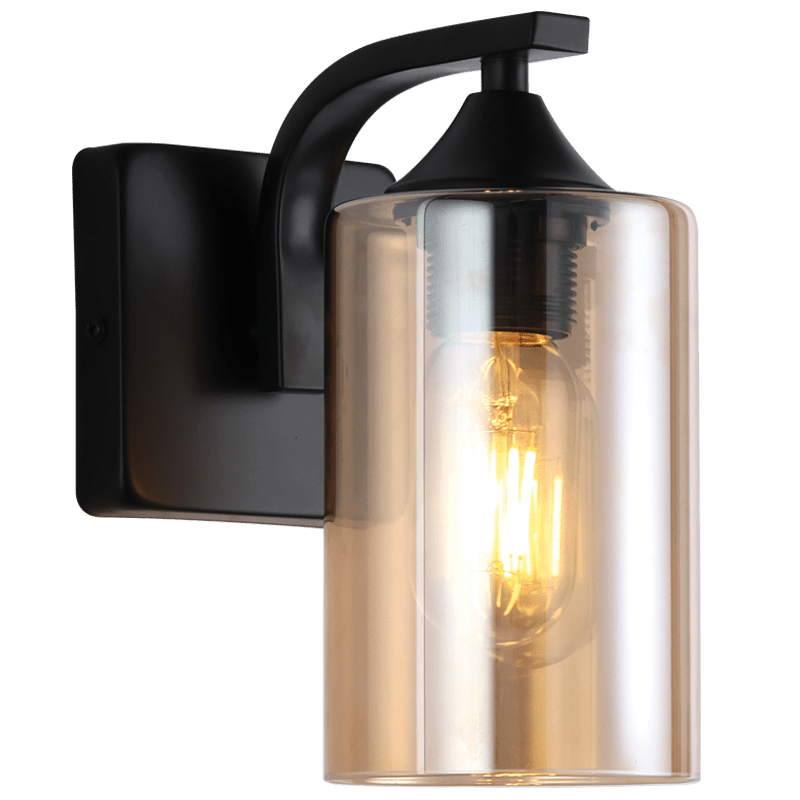 WB709/1 black metal wall light with amber glass shade