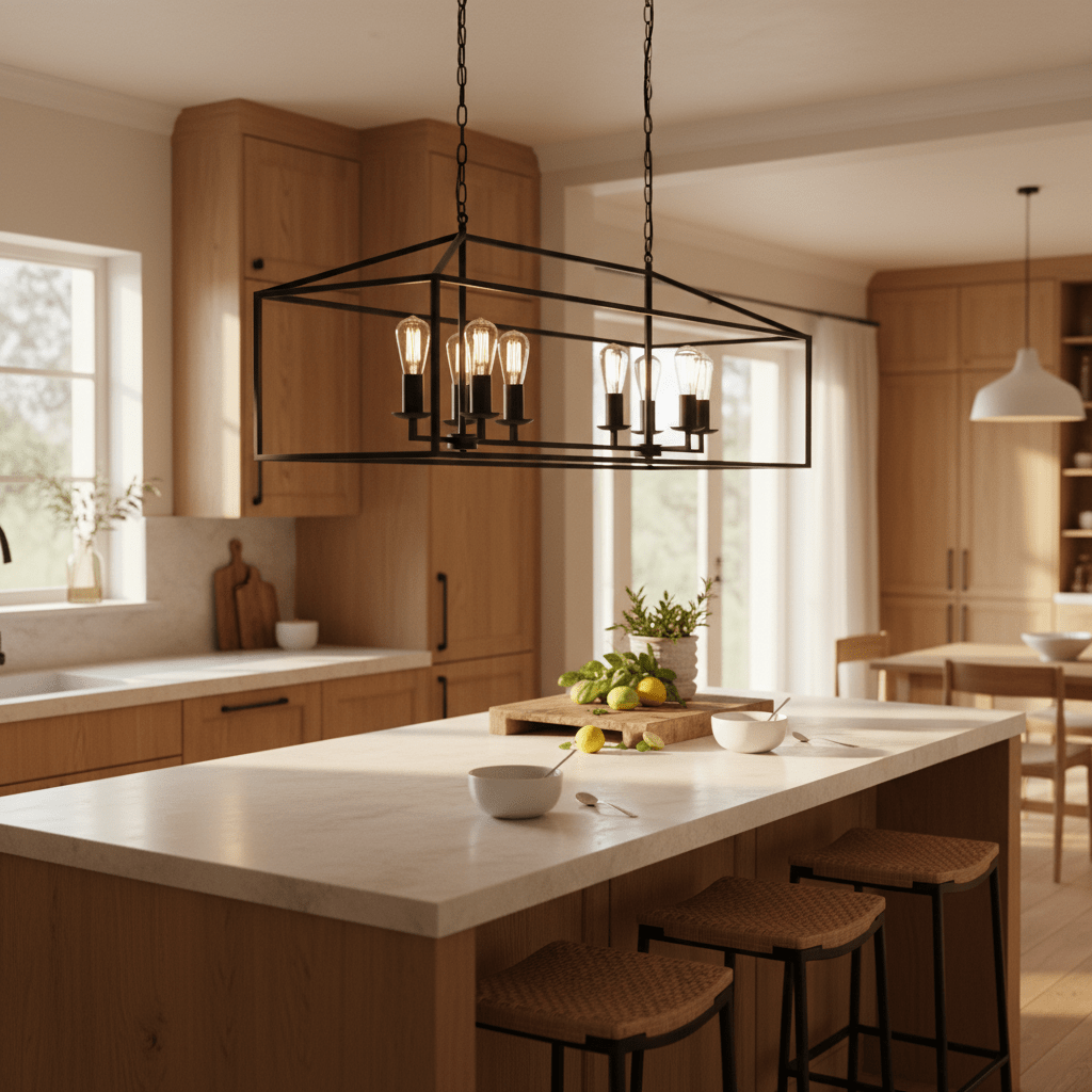 Delport 8 Light Rectangular Ranch Iron Pendant