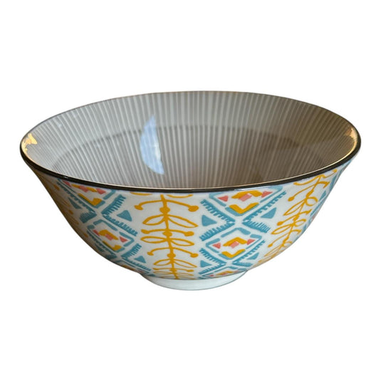 Ceramic Bowl - Black Lines Orange Flowers