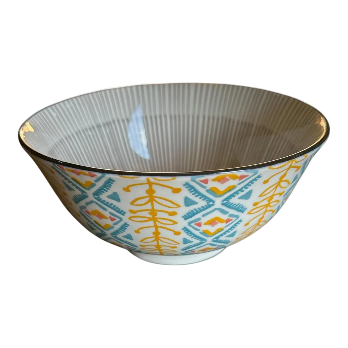 Ceramic Bowl - Black Lines Orange Flowers