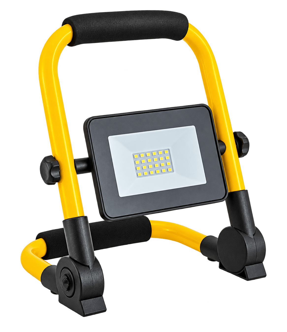 20W yellow-framed portable LED work light on a transparent background