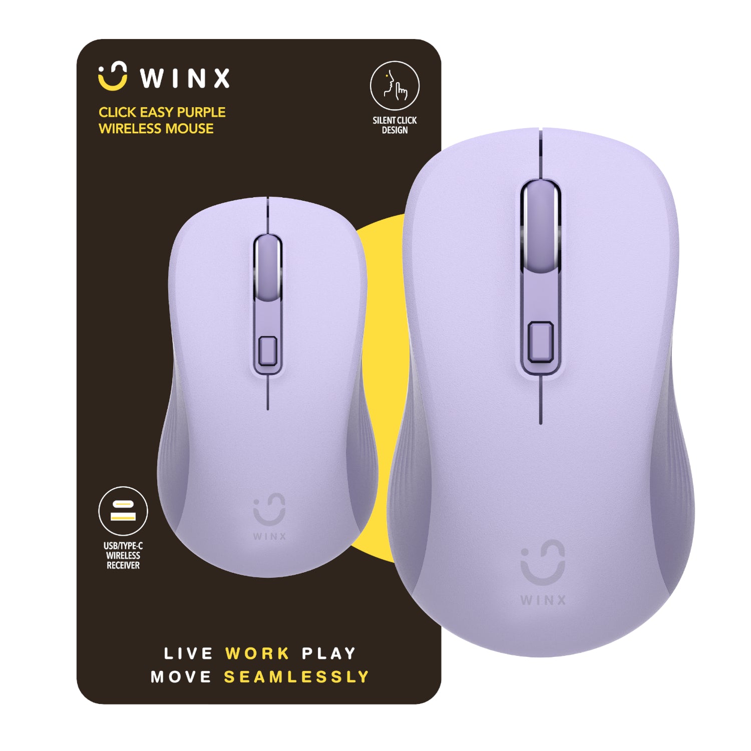WINX CLICK Easy 1600DPI 2.4GHz Wireless Mouse - Purple - product image