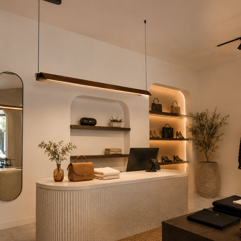 Woodra Linear LED Pendant - Black/Walnut product image