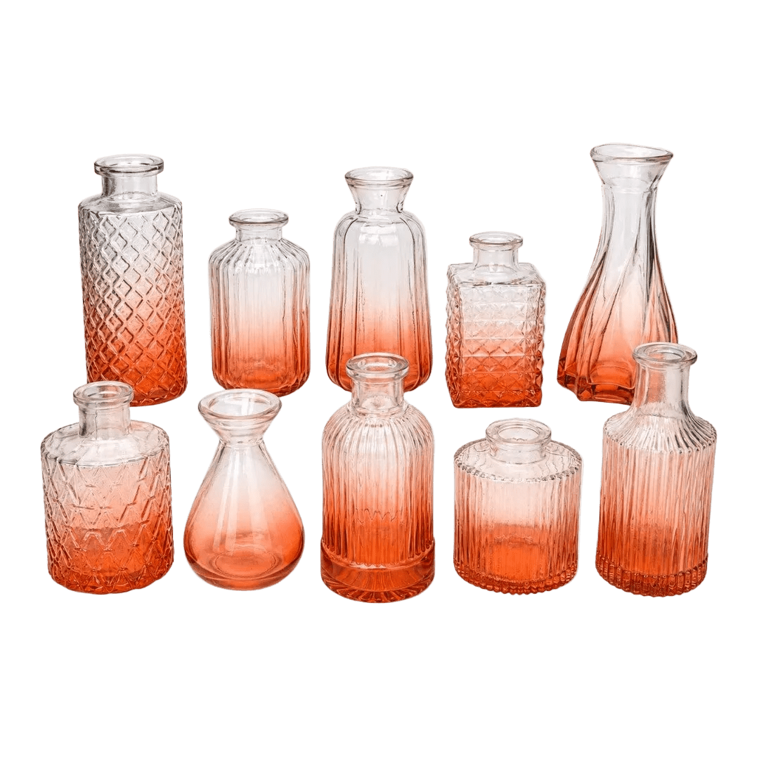 Vintage Rose Ombré Glass Bud Vase Collection (Set of 10)