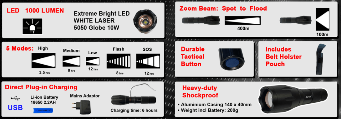 LED Tactical Flashlight 1000 Lumens