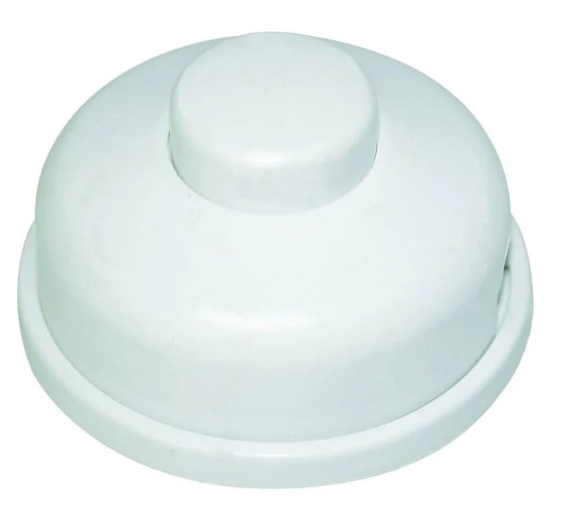 White inline foot switch for easy control of lamps and lighting, featuring a compact design.