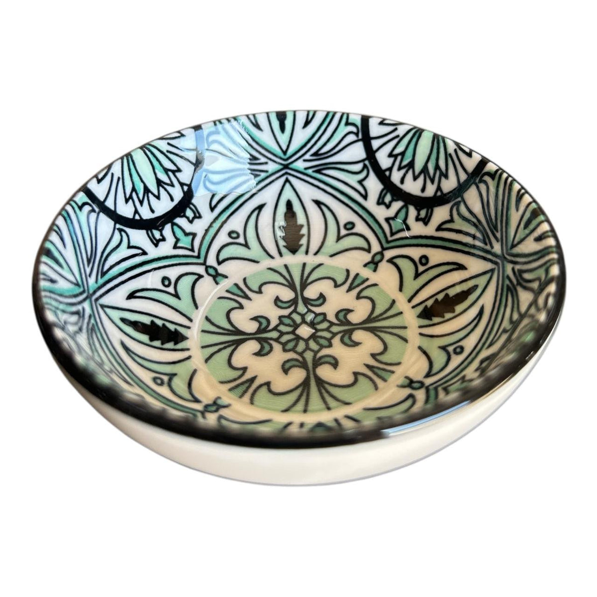 Tiny Ceramic Bowl - Green And Black Mandala. product image