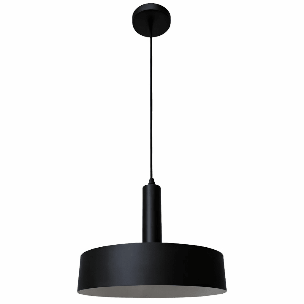 Black pendant light on a white background