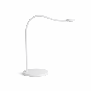 Modern white rechargeable LED desk lamp with flexible arm and base.
