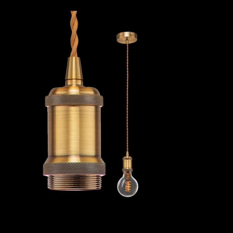 Antique Brass Pendant Light Twisted Fabric Cord