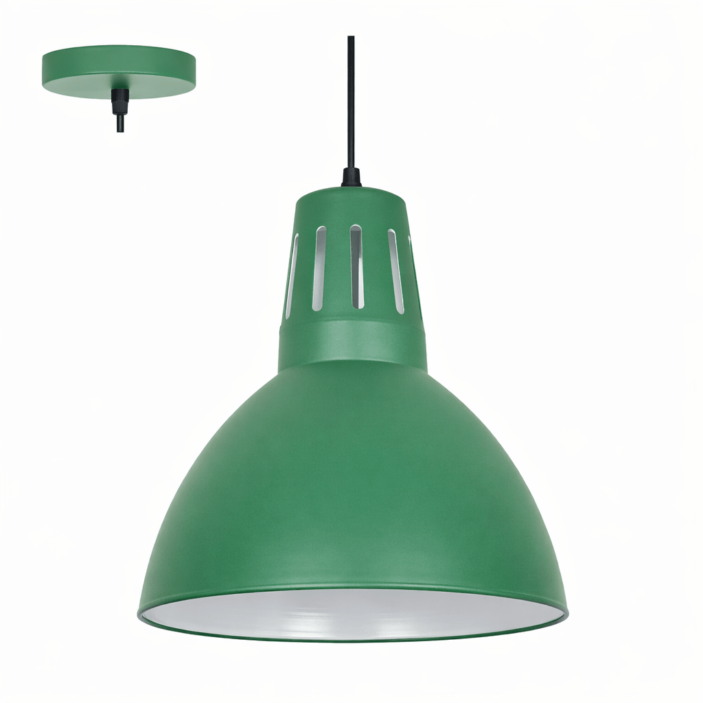 Green pendant light on a white background