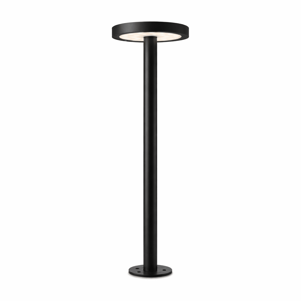Black outdoor lamp post on a white background