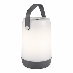 White portable lamp with gray handle and base on a white background