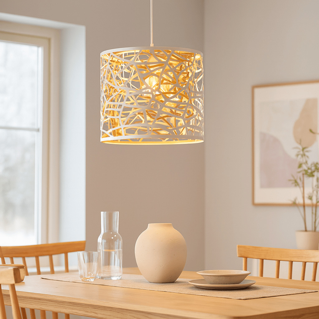 Matt White & Gold Metal Pendant Light<