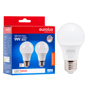 9W A60 LED Bulb – E27, 3000K Warm White product image on a transparent background