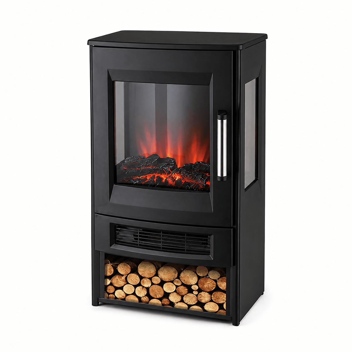 Freestanding Electric Fireplace Heater - 1800W (Black, Smart Control)